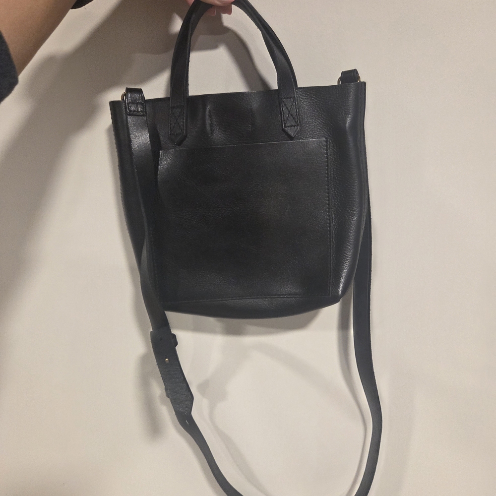 Madewell Small Transport Black Leather Tote Bag